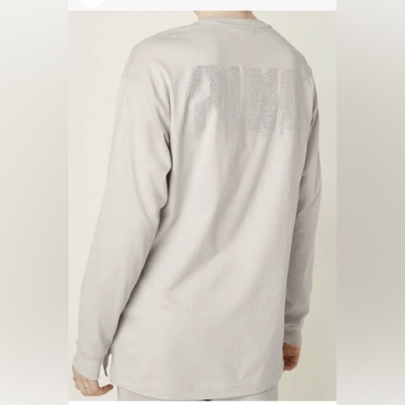 Victoria's Secret Tops - Victoria's Secret PINK Shine Bling Logo Light Gray Campus L/S Tee Shirt Small